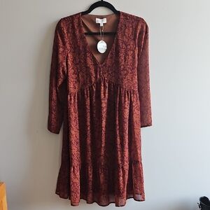 APRICOT - Redish Purple and Orange Long Sleeve Sundress - Size 6